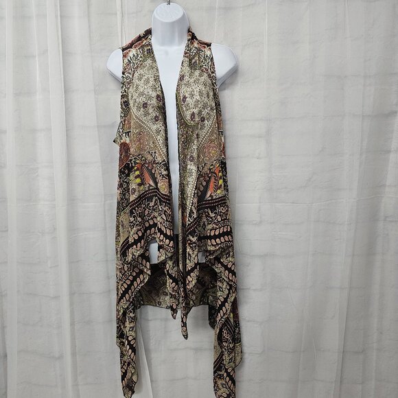 G Vest Boho Sheer Sleeveless Brown Green Fairy Whimsigoth Waterfall L - Picture 9 of 9